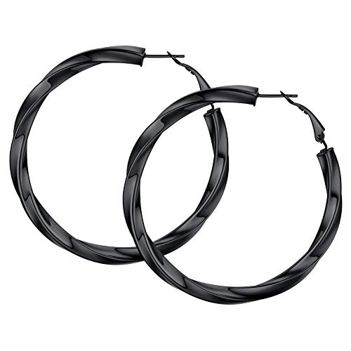 FOCALOOK Damen Hoop Ohrringe 30mm schwarz 5mm verdrillte Rohr Kreis Statement Ohrringe Retro Stil Creolen Ohr Piercing Modeschmuck Accessoire für Bürodamen Office Lady von FOCALOOK
