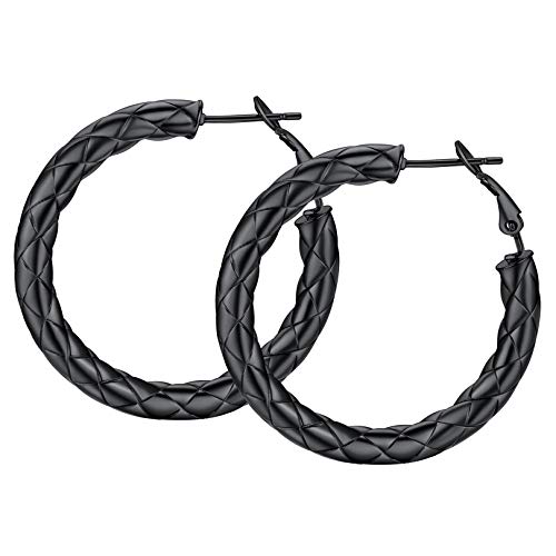 FOCALOOK Damen Hoop Ohrringe 40mm schwarz Kreuz Muster Rohr Kreis Statement Ohrringe Retro Stil Creolen Ohr Piercing Modeschmuck Accessoire für Bürodamen Office Lady von FOCALOOK