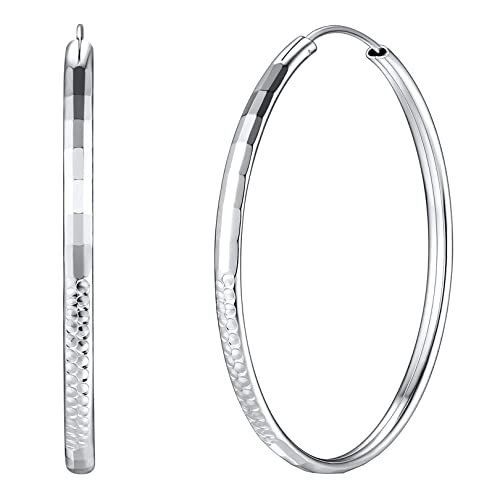 FOCALOOK Damen Hoop Ohrringe 925 Silber Kreis Creolen 50mm Runde Statement Kreolen Ohrringe Street Style Ohrschmuck Accessoire für Bürodamen Office Lady von FOCALOOK