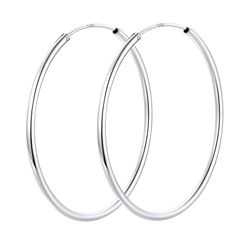 FOCALOOK Damen Hoop Ohrringe 925 Sterling Silber glatte Kreis Creolen 50mm Runde Statement Ohrringe Street Style Ohrschmuck Accessoire für Bürodamen Office Lady von FOCALOOK