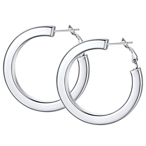 FOCALOOK Damen Hoop Ohrringe Edelstahl 5mm Quaderrohr Kreis Creolen 40mm Runde Statement Ohrringe Ohr Piercing Modeschmuck Accessoire für Bürodamen Office Lady von FOCALOOK