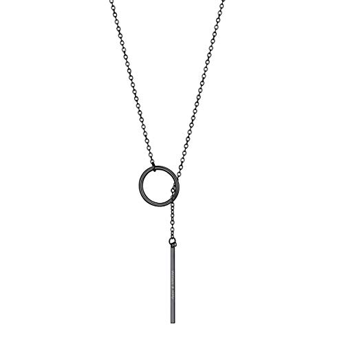 FOCALOOK Damen Mädchen personalisiert Modeschmuck lange Halskette in schwarz 73cm Lariat Kette mit Ring und Bar verstellbar einfach Geometrische Collier Name Gravur Y-Kette von FOCALOOK