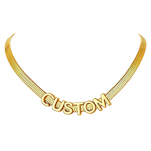 FOCALOOK Damen Namenskette 18k vergoldet 32+9cm 5mm breit Flache Schlangenkette mit personalisierten Buchstaben Kurze Halskette Modeschmuck Accessoire für Ehefrau Freundin Schwester von FOCALOOK