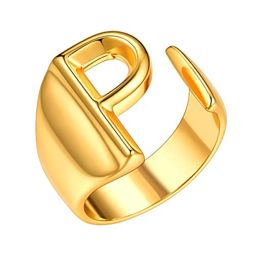 FOCALOOK Damen Offener Ring Anfangsbuchstabe P Knöchel Ring 18k vergoldet Finger Ring für Mädchen Verstellbarer Statement Ring Modeschmuck Accessoire für Geburtstag von FOCALOOK