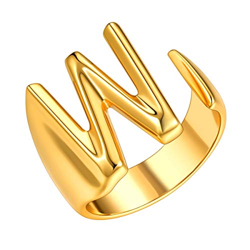 FOCALOOK Damen Offener Ring Anfangsbuchstabe W Knöchel Ring 18k vergoldet Finger Ring für Mädchen verstellbarer Statement Ring Modeschmuck Accessoire für Geburtstag von FOCALOOK