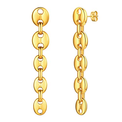 FOCALOOK Damen Ohrhänger 18k vergolet Kaffeebohnen Kette Design baumeln Ohrringe goldfarbig Ohrstecker Ohrschmuck modisches Accessoire für Office Lady Mädchen von FOCALOOK