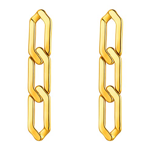 FOCALOOK Damen Ohrringe 18k vergoldet 3 Bindeglieder Kette Design baumeln Ohrringe goldfarben Ohrstecker modischer Schmuck Accessoire für Freundin Ehefrau Mutter von FOCALOOK