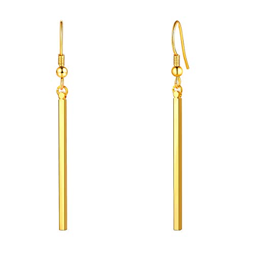 FOCALOOK Damen Ohrringe Gelbgold übrzogen langes Stäbchen Ohrhänger klassische Bar baumeln Ohrringe trendig Modeschmuck Geschenk für Muttertag Geburtstag von FOCALOOK