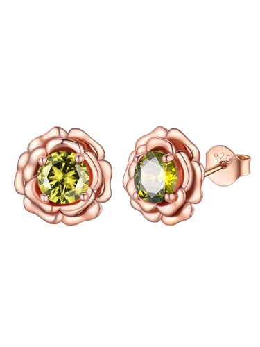 FOCALOOK Damen-Ohrringe Vermeil in Form einer Rose mit künstlichem Peridot, Ohrstecker mit Geburtsstein August, Sterling Silber Roségold FOCALOOK Damen-Ohrringe Vermeil in Form einer Rose mit künstlichem Peridot, Ohrstecker mit Geburtsstein August, Sterling Silber Roségold von FOCALOOK