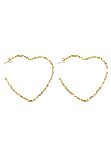 FOCALOOK Ohrringe Herzcreolen Vergoldet Creolen Edelstahl Damen Open Hoop Earrings Außendurchmesser 60mm Ohrringe Herzen Accessoire Modeschmuck für Geburtstag von FOCALOOK