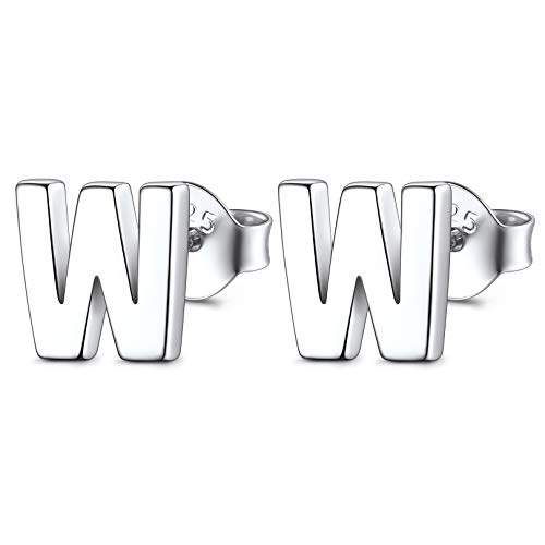 FOCALOOK Damen Ohrstecker Buchstabe W Ohrringe Silber Initiale Letter Ohrstecker Silber Ohr Piercing minimalistische Ohrringe Schmuck Accessoire für Valentinstag von FOCALOOK