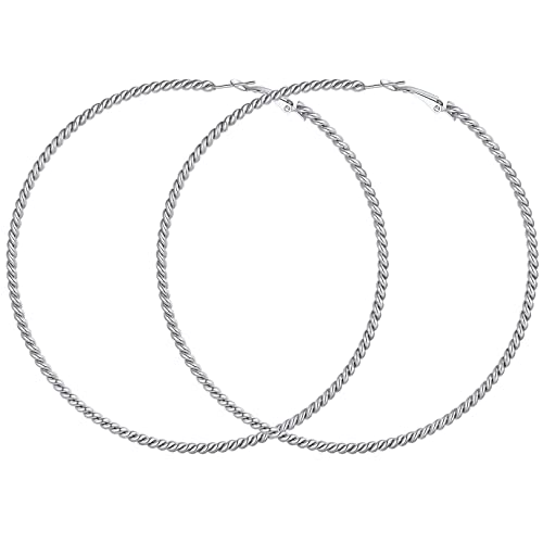FOCALOOK Damen Oversize Twist Kreolen Edelstahl Ohrringe Verdrehte Creolen Große Rundohrringe Durchmesser 100MM Vintage Schmuckstücke für Geburtstag Weihnachten von FOCALOOK