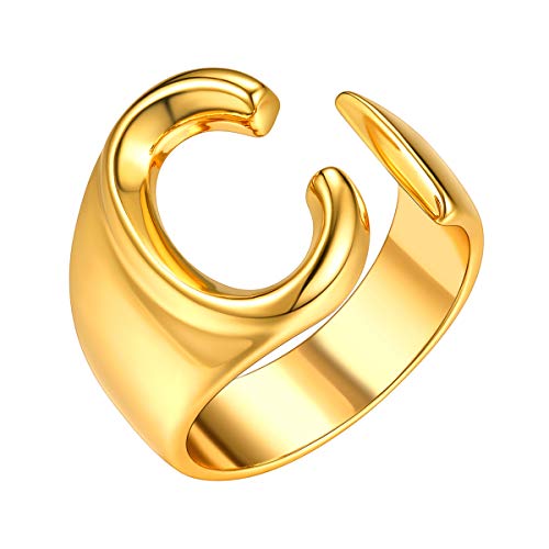 FOCALOOK Damen Party Ring 18k vergoldet Buchstabe C Offener Ring verstellbarer Knöchelring Fingerring mit Initiale goldfarben Modeschmuck Accessoire für Frauen Mädchen von FOCALOOK