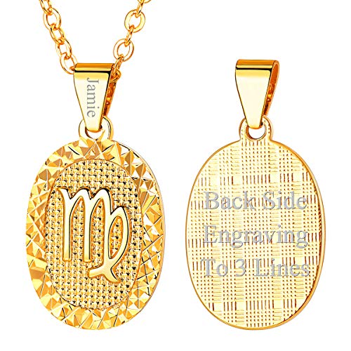 FOCALOOK Damen Schmuck 18K vergoldet Kette Astrologische Symbol Jungfrau Collier Oval Anhänger mit 50+5cm Rolokette personalisiert Horoskop Sternzeichen Accessoire für Mädchen von FOCALOOK