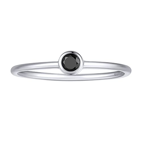 FOCALOOK Damen Silber 925 Ring Solitär Ring Runde Schwarzen Zirkonia Trauring Verlobungsring Versprechen Ring Hochzeit Schmuck Accessoire Größe 47 (15.0) von FOCALOOK