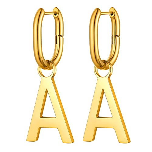 FOCALOOK Damen U-förmige Creolen Ohrringe, Ohrringe mit Buchstabe A, 316L Edelstahl Ohrhänger in Gold, Hängende Ohrringe für Geliebte/Freundin/Tochter zum Geburtstag/Valentinstag/Weihnachte von FOCALOOK