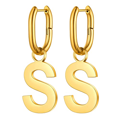 FOCALOOK Damen U-förmige Creolen Ohrringe, Ohrringe mit Buchstabe S, 316L Edelstahl Ohrhänger in Gold, Hängende Ohrringe für Geliebte/Freundin/Tochter zum Geburtstag/Valentinstag/Weihnachte von FOCALOOK