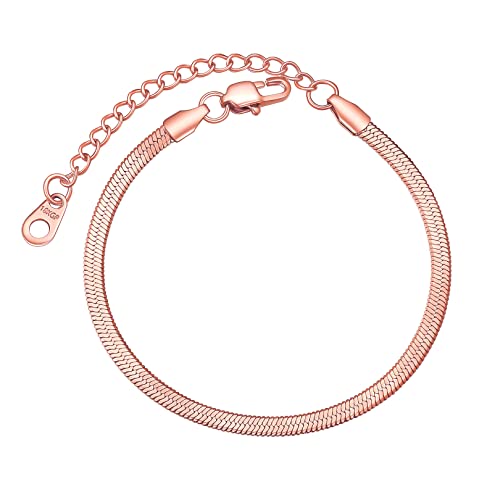 FOCALOOK Damen klassische Armkette Rosegold vergoldet 16+5cm Schlangenkette Armband 3mm breit Flache Gliederarmband Handgelenk Kette Modeschmuck Accessoire für Mädchen von FOCALOOK