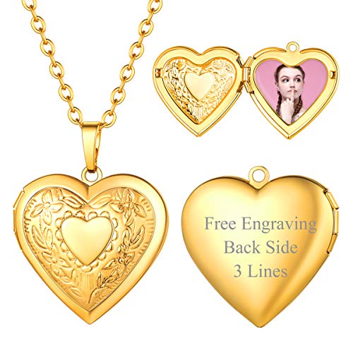 FOCALOOK Damen personalisiert Foto Kette 18k vergoldet Vintage Herz Medaillon zum Öffnen Anhänger für Bilder Namen Gravur Floating Locket Modeschmuck für Valentinstag Muttertag von FOCALOOK