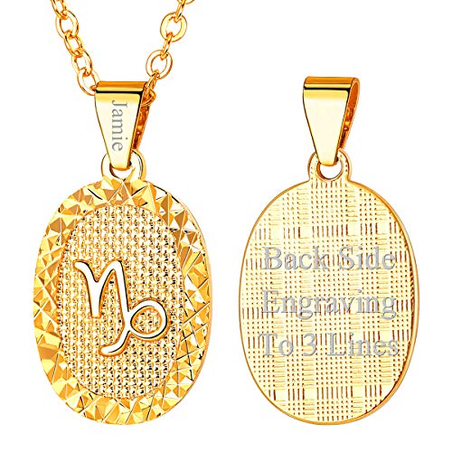 FOCALOOK Damen personalisiert Sternzeichen Kette 18K vergoldet Astrologische Steinbock Collier Oval Anhänger mit 55cm Rolokette Konstellation Horoskop Sternbild Modeschmuck für Geburtstag von FOCALOOK