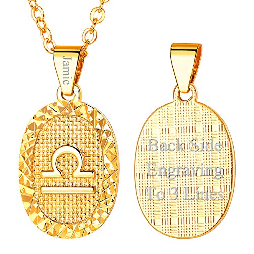 FOCALOOK Damen personalisiert Sternzeichen Kette 18K vergoldet Astrologische Waage Collier Oval Anhänger mit 55cm Rolokette Konstellation Horoskop Sternbild Modeschmuck für Geburtstag von FOCALOOK