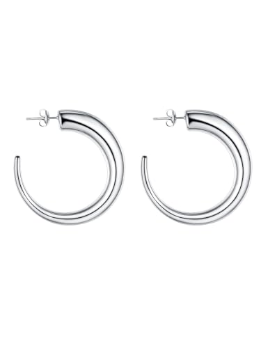 FOCALOOK Dicke Ohrringe Creolen Edelstahl Damen Kreis Ohrringe Offene Halbe Kreolen Chunky Hoop Earrings Accessoire Schmuck Außendurchmesser 45mm von FOCALOOK