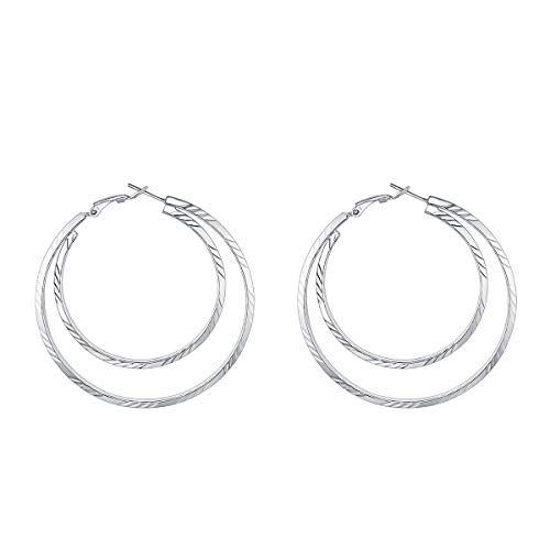 FOCALOOK Doppel Kreis Creolen für Damen Mädchen Edelstahl 60mm/45mm Groß Kreis Ohrringe Ohr Piercing Elegante Statement Ohrringe Ohrschmuck für Party Geburtstag von FOCALOOK