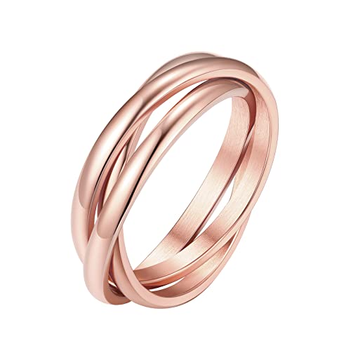 FOCALOOK Dreier Ring Wickelring Frauen 3er Ring Freundschaftsring Rosegolder Ring Größe 67 Edelstahl Schlichte Ringe Schmuck Accessoire für Tochter Freundin von FOCALOOK