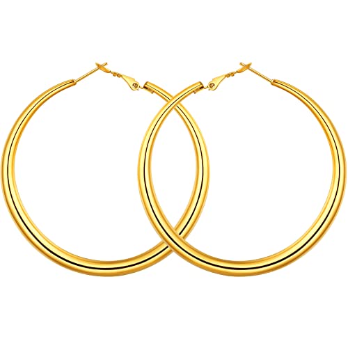 FOCALOOK Dünne Rundohrringe Kreolen Mädchen Rund Creolen mit Vergoldet Ohrringe Edelstahl Ohrschmuck für Weihnachten Durchmesser 60MM von FOCALOOK