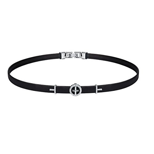 FOCALOOK Damen kurze Halskette 5mm breit PU Leder Choker Halsband mit Kreuz Charms Modeschmuck Accessoire für Mädchen Weihnachten Geburtstag Jahrestag von FOCALOOK