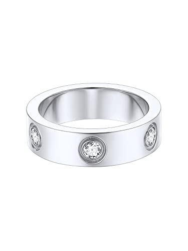 FOCALOOK Herren Ring Edelstahl Ringe Damen Eheringe 6mm breit Partnerringe Solitär Ring 54mm Hochzeitsringe Verlobungsring Ring Schmuck für Verlobung Hochzeit von FOCALOOK