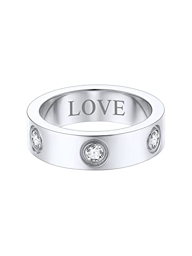 FOCALOOK Edelstahl Ehering für Damen Herren 6mm breit Band Ring mit Zirkon eingelegt personalisiert Trauring Verlobungsring Partnerring Schmuck für Hochzeit Jahrestag Größe 54 (17.2) von FOCALOOK