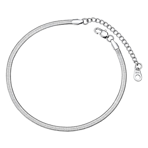 FOCALOOK Edelstahl Fußkette für Damen Mädchen Klassische Schlangenkette Fußkettchen schlicht 22+5cm/3mm verstellbar Knöchel Armband Sommer Strand Schmuck Accessoire von FOCALOOK