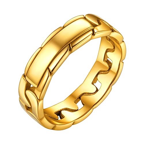 FOCALOOK Ehering Partnerring für Frauen Ring 4mm breit 18k vergoldet Panzerkette Design Verlobungsring Antragsring Trauring Damen Modeschmuck für Valentinstag Größe 59 (18.8) von FOCALOOK