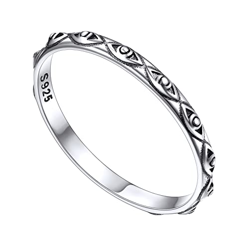 FOCALOOK Ehering Partnerring für Männer 925 Silber 2mm breit Vorsteckring Verlobungsring Trauring Vintage Böser Blick Muster Schmuck für Valentinstag Größe 64 (20.4) von FOCALOOK