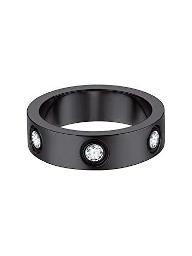 FOCALOOK Herrenringe Edelstahl Ringe Damen Ring Schwarz Eheringe Hochzeitsringe 6mm breit Bandring 64mm Verlobungsring Partnerringe Ring Schmuck Hochzeit für Verlobung von FOCALOOK