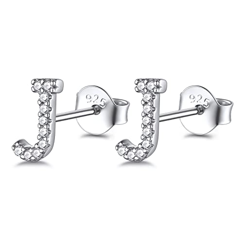 FOCALOOK Funkelnde Ohr Piercing Damen Silber 925 Buchstabe Ohrstecker Letter J Zirkonia Initiale Stud Ohrringe Ohrschmuck Accessoire für Frauen Mädchen von FOCALOOK