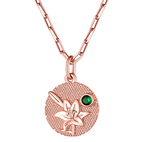 FOCALOOK Geburtsblume im Mai + Geburtsstein Anhänger mit 45+5cm Rolokette Rosegold vergoldet Münze mit Lilie Motiv Halskette Geburtsmonat Modeschmuck Accessoire für Damen Mädchen FOCALOOK Geburtsblume im Mai + Geburtsstein Anhänger mit 45+5cm Rolokette Rosegold vergoldet Münze mit Lilie Motiv Halskette Geburtsmonat Modeschmuck Accessoire für Damen Mädchen von FOCALOOK