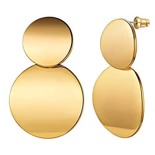 FOCALOOK Geometrische Ohrringe Hochglanz Doppel Runde Platte Ohrstecker Gold überzogen Elegante Damen Mädchen Ohrschmuck perfekte Accessoire Geschenk für die meisten Anlässe von FOCALOOK