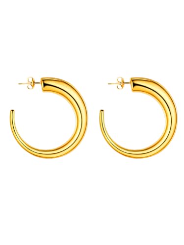 FOCALOOK Gold Ohrringe Dicke Creolen Edelstahl Dicke Ohrringe Hoop Earrings Außendurchmesser 45mm Trendig Accessoire Modeschmuck von FOCALOOK