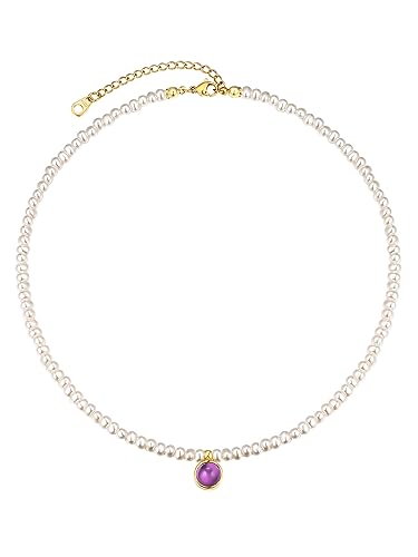 FOCALOOK Halskette Geburtsstein Perlenketten Sternzeichen Kette Geburtsstein Juni Pearl Necklace Accessoires Perlenschmuck für Herren Damen von FOCALOOK