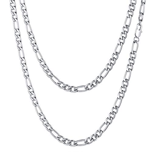FOCALOOK Halskette für Männer Jungen Edelstahl Gliederkette 5mm massiv 3+1 Figarokette Halskette Punk Hip Hop Rapper Halsschmuck 45cm/18 von FOCALOOK