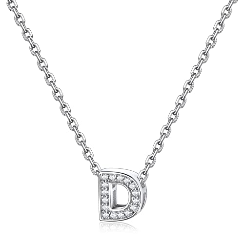 FOCALOOK Halskette mit Glänzenden Zirkoniasteinen D Initiales Alphabet Elegant Halsketten mit 925 Sterling Silber Liebe Kette für Frauen Mädchen Modeschmuck mit Schmuckverpackung von FOCALOOK