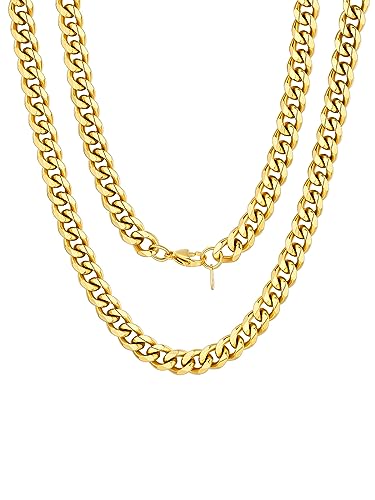 FOCALOOK Herren Kette Vergoldet Edelsthal 60CM Damen Halskette in 9MM breit Panzerkette Jungen kubanische Halskette Modeschmuck Kette von FOCALOOK