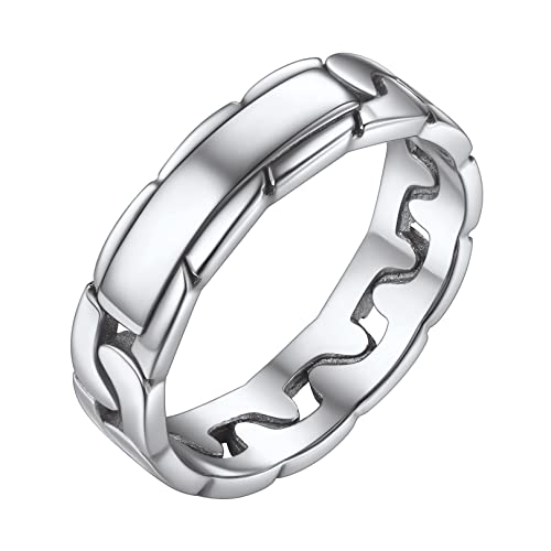 FOCALOOK Herren Ehering Verlobungsring 4mm breit Edelstahl Trauring Antragsring Panzerkette Design Partnerring Partnerschaft Modeschmuck für Ehefrau Ehemann Größe 64 (20.4) von FOCALOOK