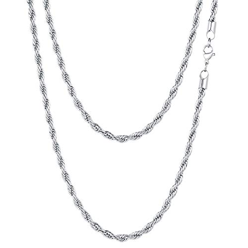 FOCALOOK Herren Halskette Edelstahl 3mm massiv Kordelkette Halskette Männer Jungen 50cm/20 Gliederkette Punk Hip Hop Rapper Halsschmuck von FOCALOOK