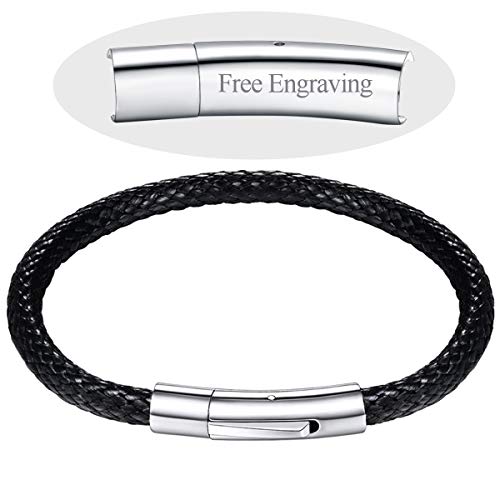 FOCALOOK Herren Kordelarmband 5mm braun geflochten Lederarmband 20cm Wachsschnur Armband mit personalisiert Edelstahl Verschluss wasserdicht Jungen Modeschmuck Geschenk für Geburtstag Weihnachten von FOCALOOK