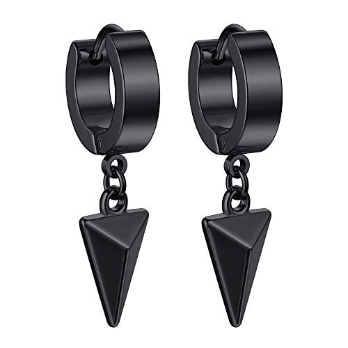 FOCALOOK Herren Ohrringe schwarz Edelstahl Huggie Creolen mit Pyramide Ohrstecker Ohr Piercing Punk Stil Modeschmuck Accessoire für Jungen Mädchen von FOCALOOK