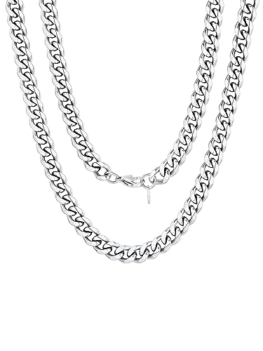 FOCALOOK Mädchen Kette Panzerkette Edelstahl Kette Mann 50CM kubanische Kette 9MM breit Hip Hop Halskette Modeschmuck Accessoire von FOCALOOK