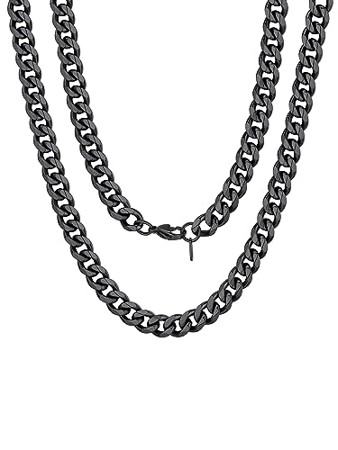 FOCALOOK Mädchen Schwarze Kette Panzerkette Edelstahl Kette Mann 50CM kubanische Kette 9MM breit Hip Hop Halskette Modeschmuck von FOCALOOK